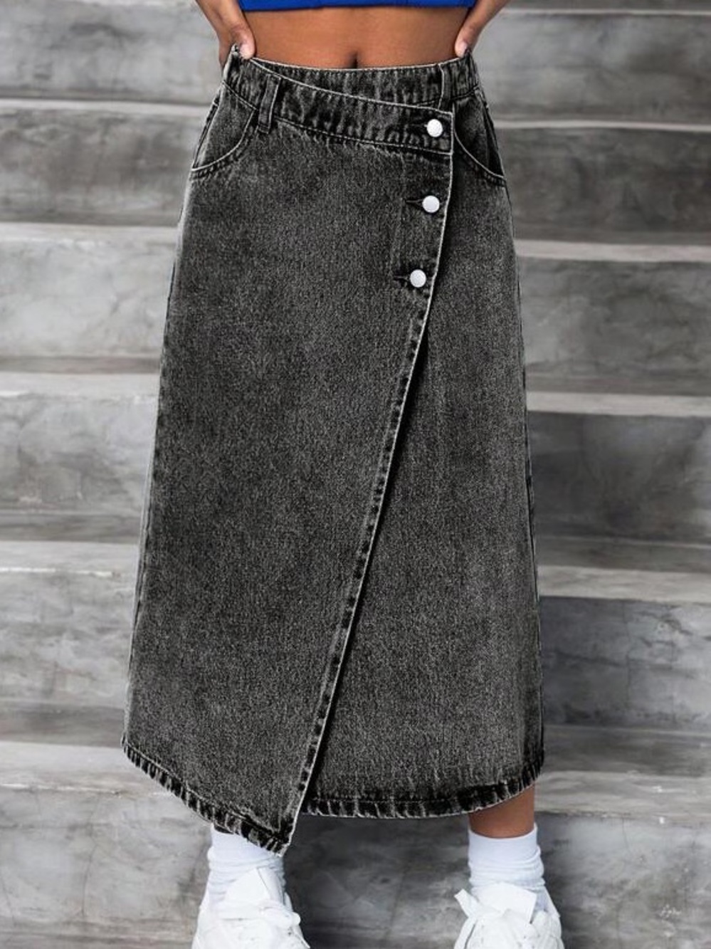 Shein asymmetric Wrap Denim Midi Skirt